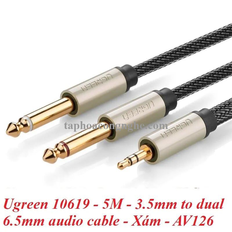 Ugreen 10619 5M màu Đen Cáp âm thanh 2 đầu 6.5mm dương sang 3.5mm dương AV126 30010619